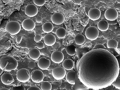 Microcapsules sur la photographie à fort grossissement