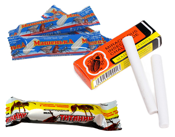 Pas mal aider à détruire les crayons insecticides contre les poux de bois (crayons), dont le plus célèbre, peut-être, est le crayon des cafards Masha.