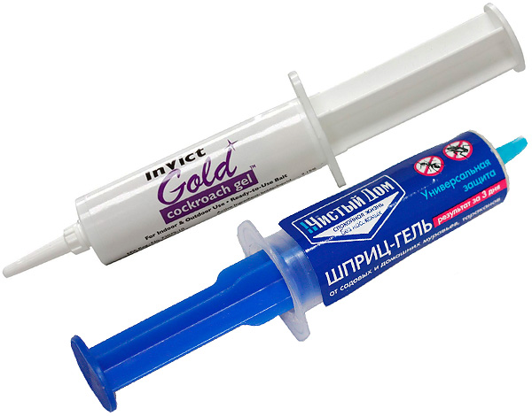 Les photographies montrent des exemples de gels d'injection de production importée et nationale.